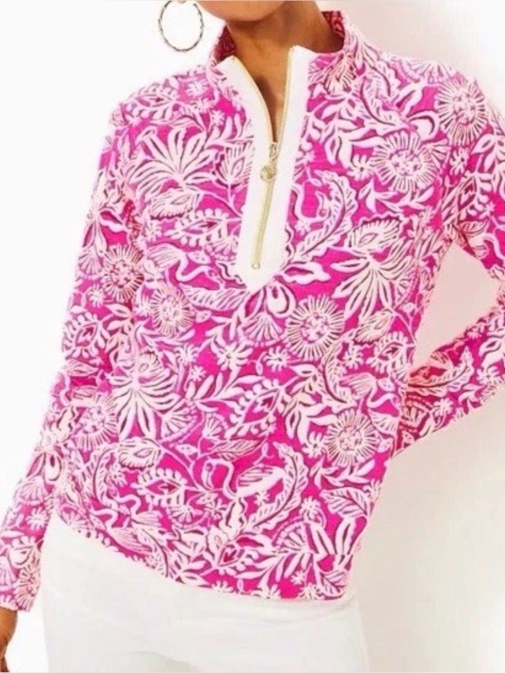 Lilly Pulitzer Ashlee Pullover Passion Fruit Pink Absolutely Flamazing med NWT
